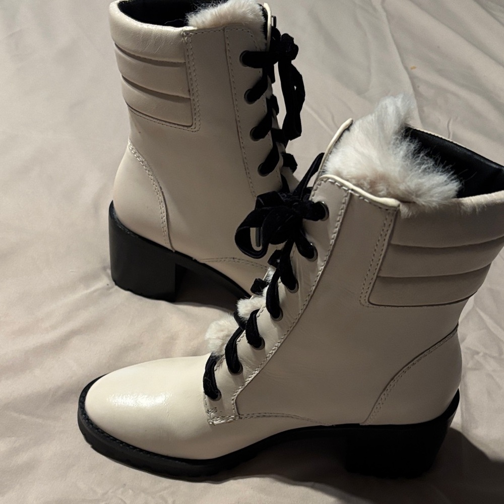 Coach Cream Lace-Up Boots with Black Accents